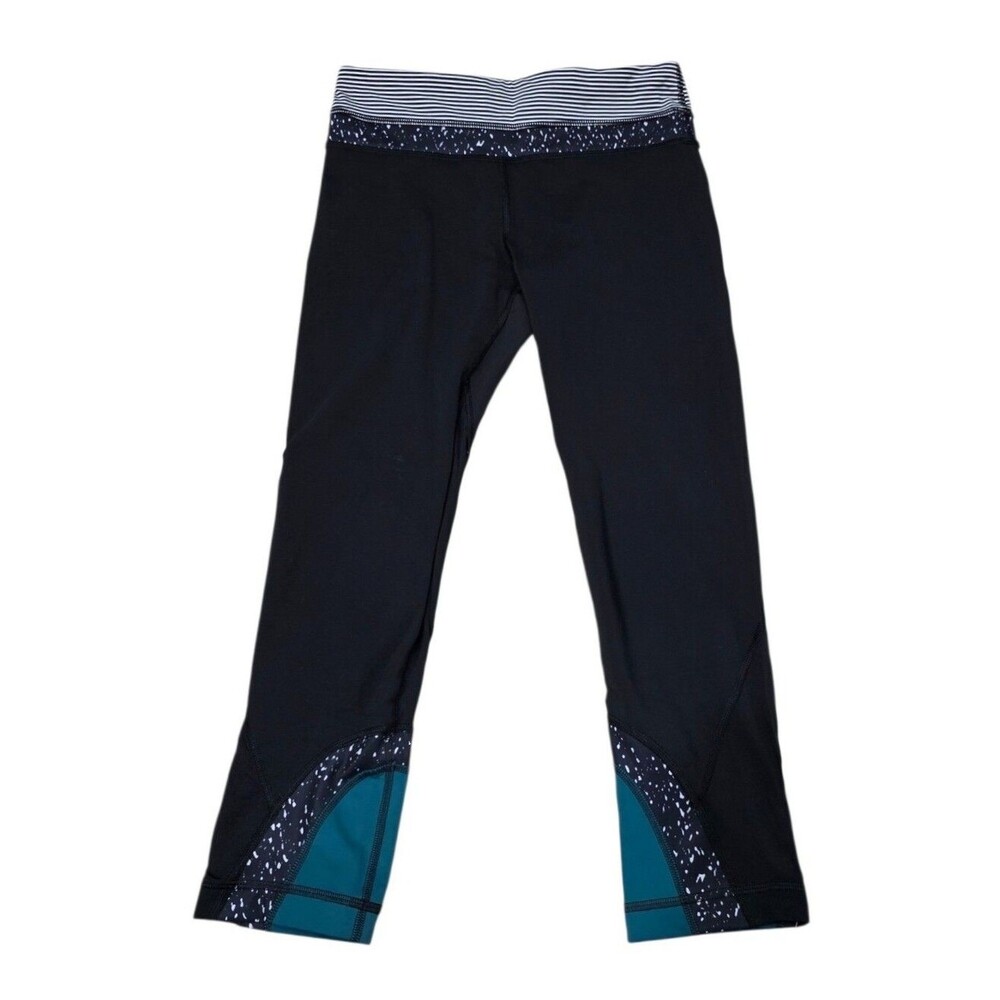 Lululemon Inspire Crop II leggings in black/teal patterned Size 4